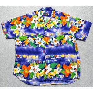 Jams World Shirt Mens XL Blue Tropicale Street Floral Hawaiian Made USA Button